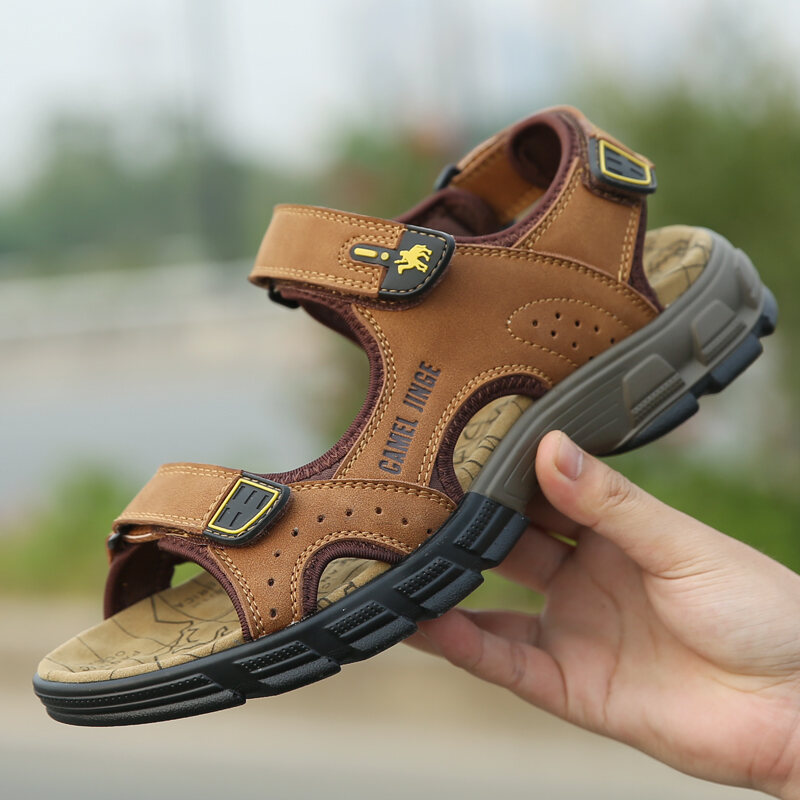 Mingli Camel Sandals Men's Summer Matte Leather Outdoor Casual Shoes Breathable Sports Sandals Open Toe Leather Sandals