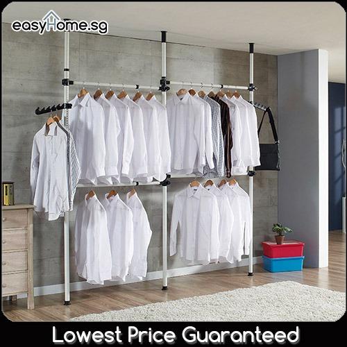 3804 Korean Standing Pole Clothes Rack- Adjustable Hanger Bar/ Drying Shelf