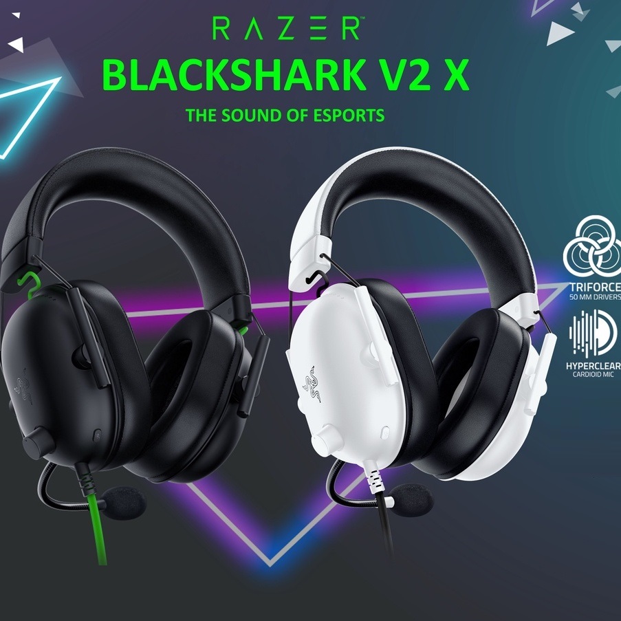 Razer BlackShark V2 X Gaming Headset (Black/White/Green) 7.1 Surround, Advanced Passive Noise Cancellation PZVS