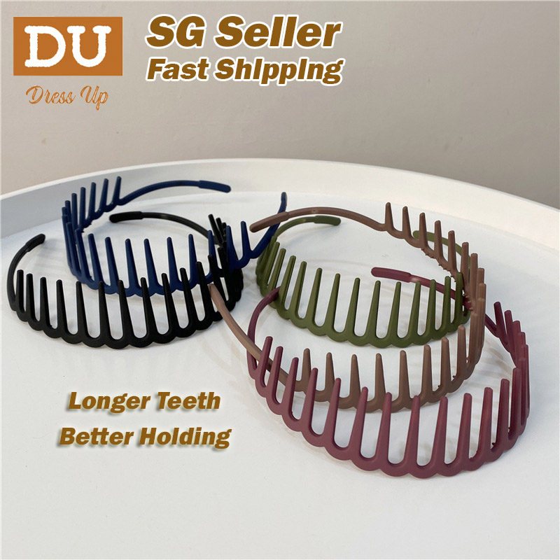 [SG|Comfy & Non-slip] 3.5cm Long Teeth Plastic Black Head Bands Headbands for Women, Women Hair Bands, Women's Hair Morandi Color Headbands for Women Wide Headbands for Women