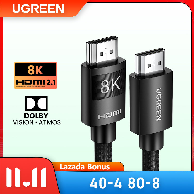 UGREEN HDMI 2.1 HDMI Cable 4K/8K 48Gbps Ultra High Speed Cord 4K120Hz/8K60Hz Support Dynamic HDR eARC Dolby Atmos HDCP Compatible with PS5 PS4 Xbox Roku TV HDTV Blu-ray Projector