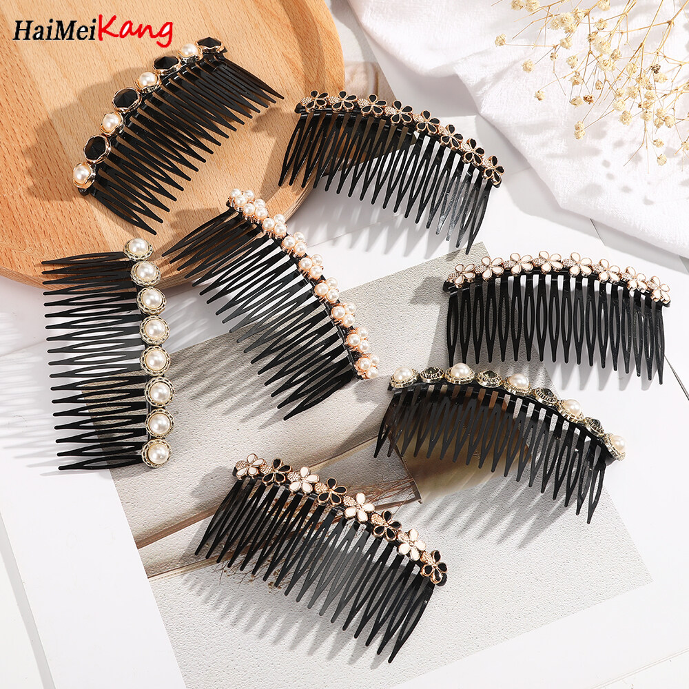 Hameikang Korean New Hairpin Rhinestone Pearl Hair Comb Women Hair Accessories for Woman
