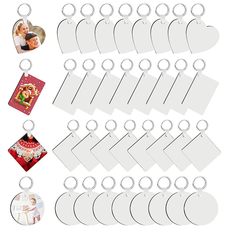36Pcs Sublimation Keychain Blanks Products MDF Double-Side Heat Transfer Print Blanks for DIY Arts Crafts Decor Ornament