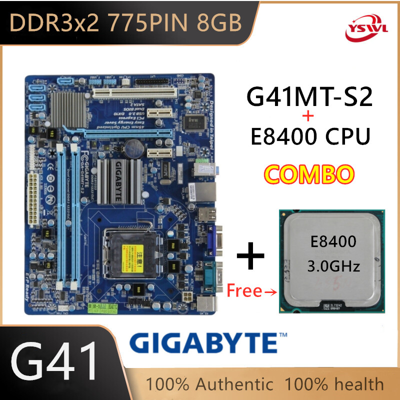 For Gigabyte G41MT-S2 Motherboard DDR3 (wiht Free Intel E5700 or E8400 CPU Processor ) LGA 775 Pin SATA III 8GB Dual Socket MATX Original PC Desktop Motherboard combo set