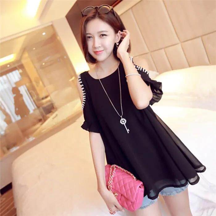 EDQRDQ Off Shoulder Plus Size Loose Tops for Women Ruffle Trim Short Sleeve Blouse Casual Chiffon Shirt