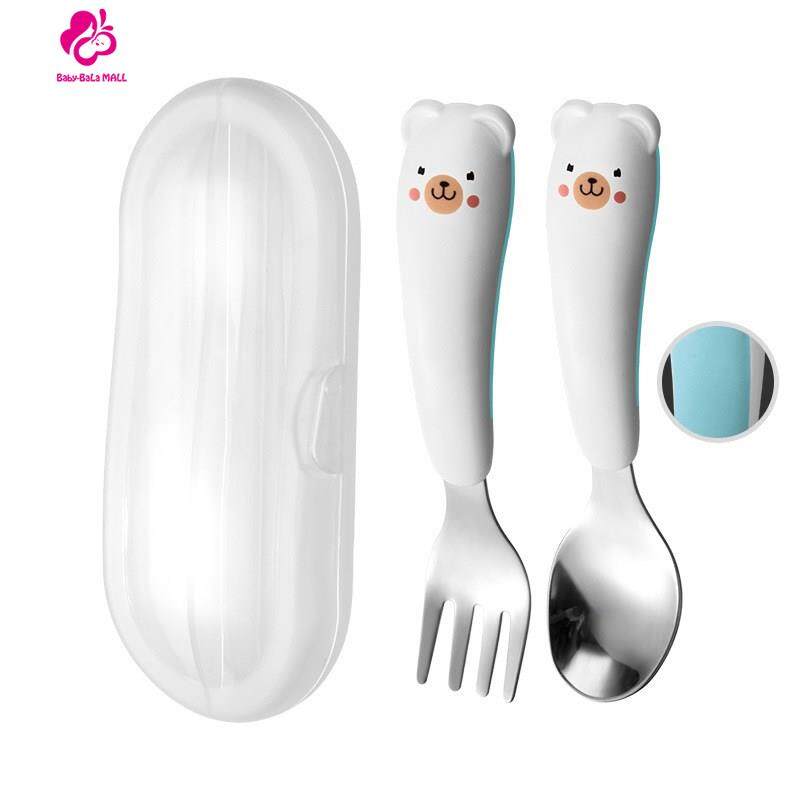 Baby-Bala Cartoon Pattern Baby Children Kids Spoon and Fork Set Flatware Stainless Steel Baby Eating Training Utensils