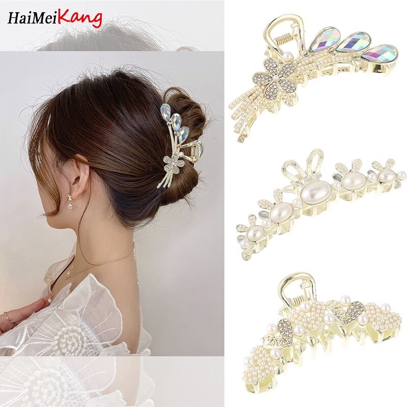 1pc Pearl Rhinestone Hair Clip Fashion Metal Hairpin Claw Women Hair Accessories